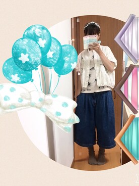 「ガウチョパンツ」｜「アイテム（デニムパンツ）」を使った、なちゲノムさん（レディース・156cm）の夏コーディネート