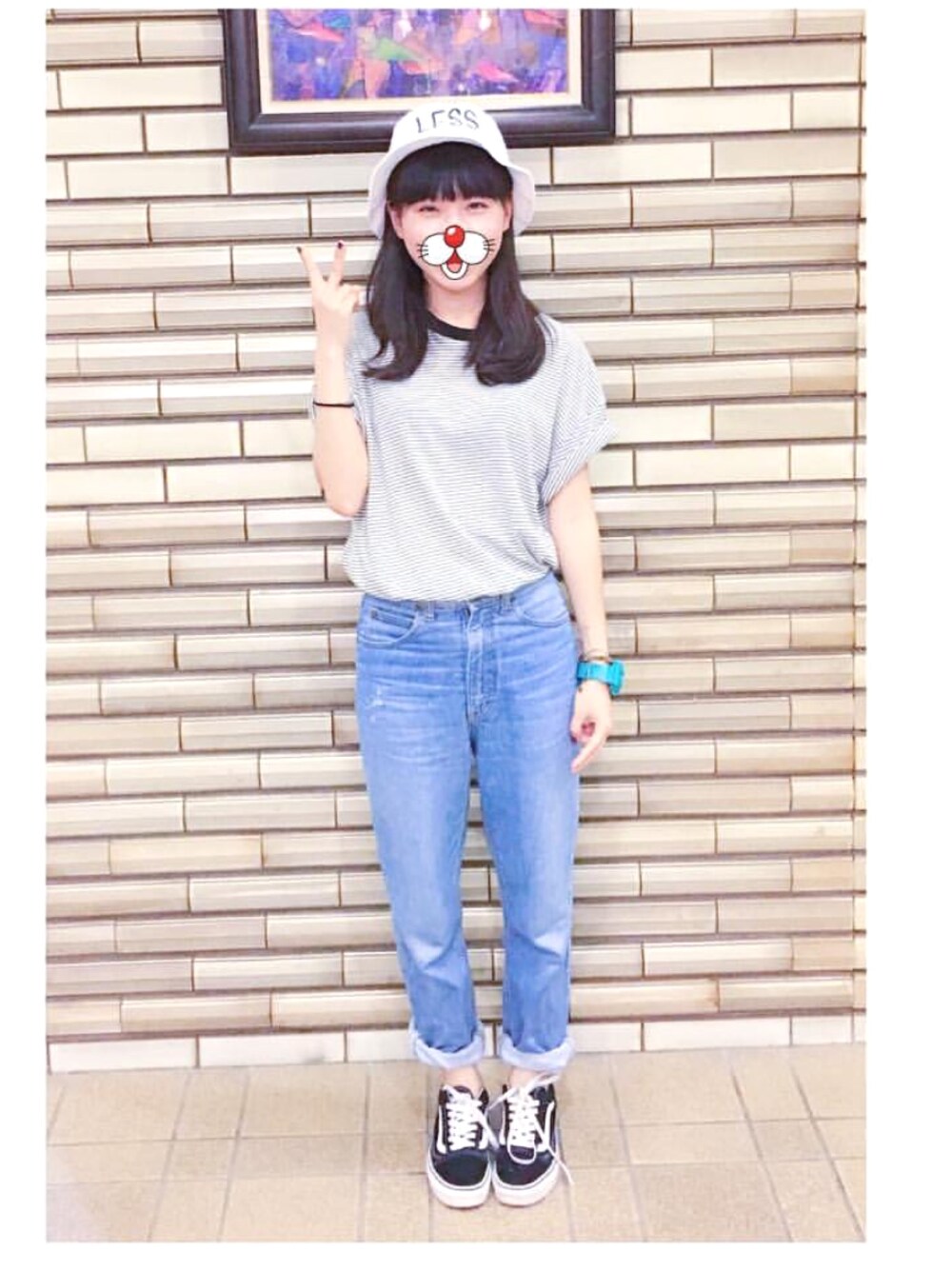 「TOKYO」｜「Less Taiwanのアイテム（帽子、ホワイト系）」を使った、瑋瑋WEWEさん（レディース・156cm）の春コーディネートの1枚目の写真