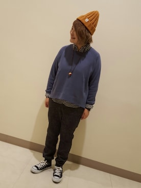 「ツイードパンツ」｜「アイテム（ニットキャップ/ビーニー）」を使った、ゆかちんさん（レディース・156cm）の秋コーディネート