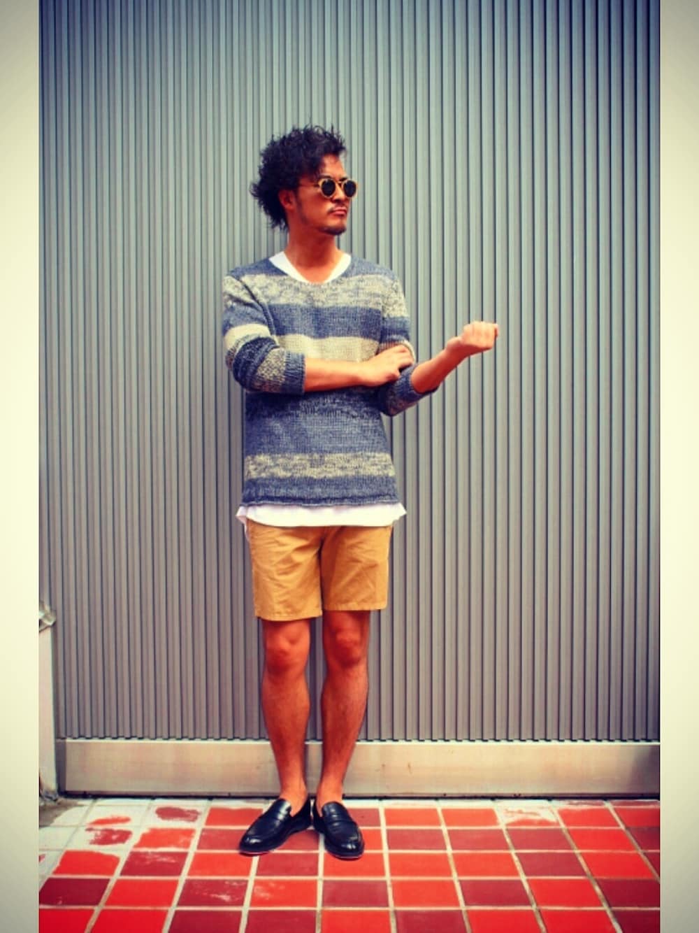 「Mauro Grifoniのアイテム（ニット/セーター、ブルー系）」を使った、shimu314さん（メンズ・183cm）の春コーディネートの1枚目の写真