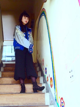 「ハーフアップ」｜「アイテム（その他アウター）」を使った、麗さん（レディース・161cm）の冬コーディネート