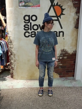 「go slow caravan」｜「アイテム（ニットキャップ/ビーニー）」を使った、ほーりーさん（レディース・163cm）の夏コーディネート