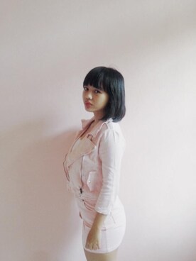 「chic」｜「アイテム（ライダースジャケット）」を使った、Nadhila Ulva Barleyさん（レディース・165cm）の秋コーディネート