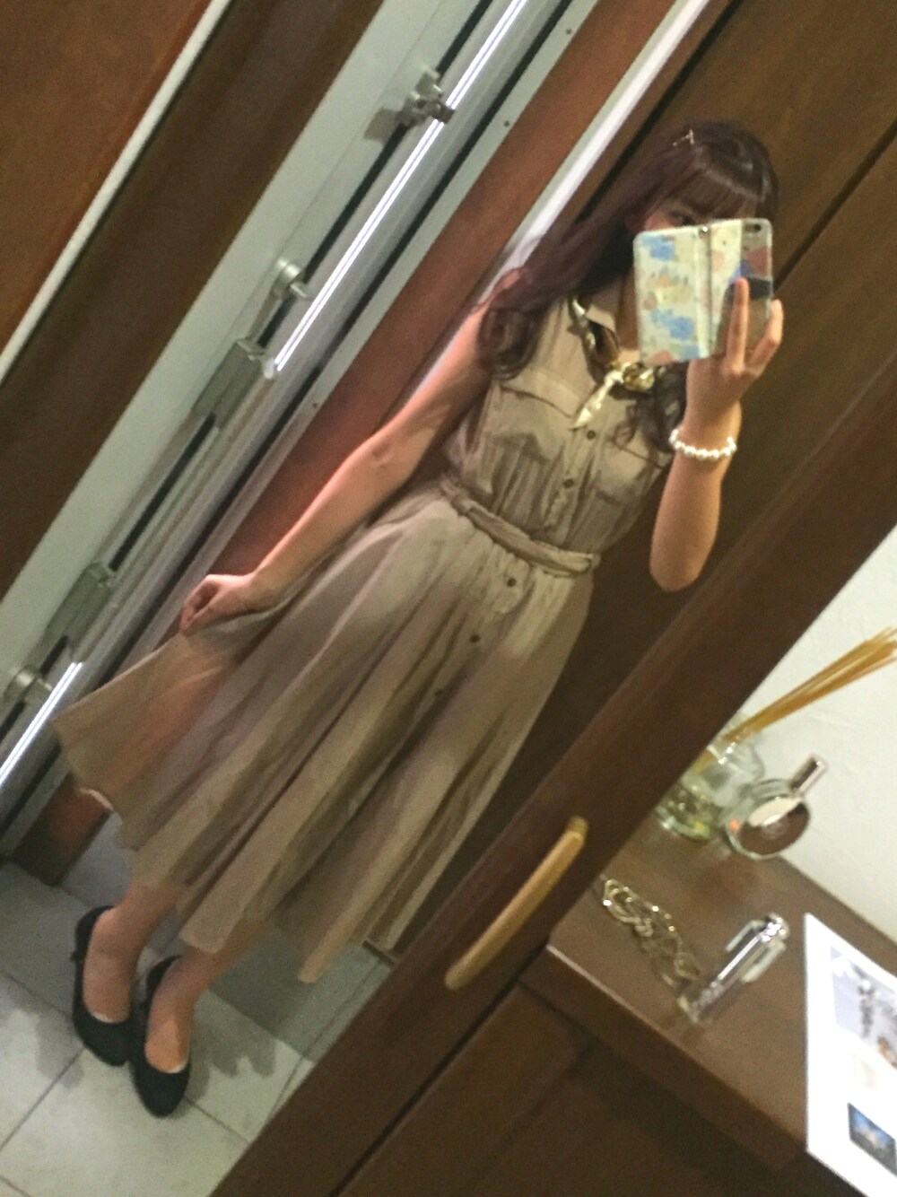 「RANDAの【足幅ゆったり3E】ビジューリングヒールパンプス（パンプス、ブラック系）」を使った、°＊+% ゆ り こ %×*。さん（レディース・159cm）の秋コーディネートの1枚目の写真