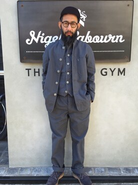 「アイテム（ブーツ、ブルー系）」を使った、navesさん（メンズ・173cm）の冬コーディネート