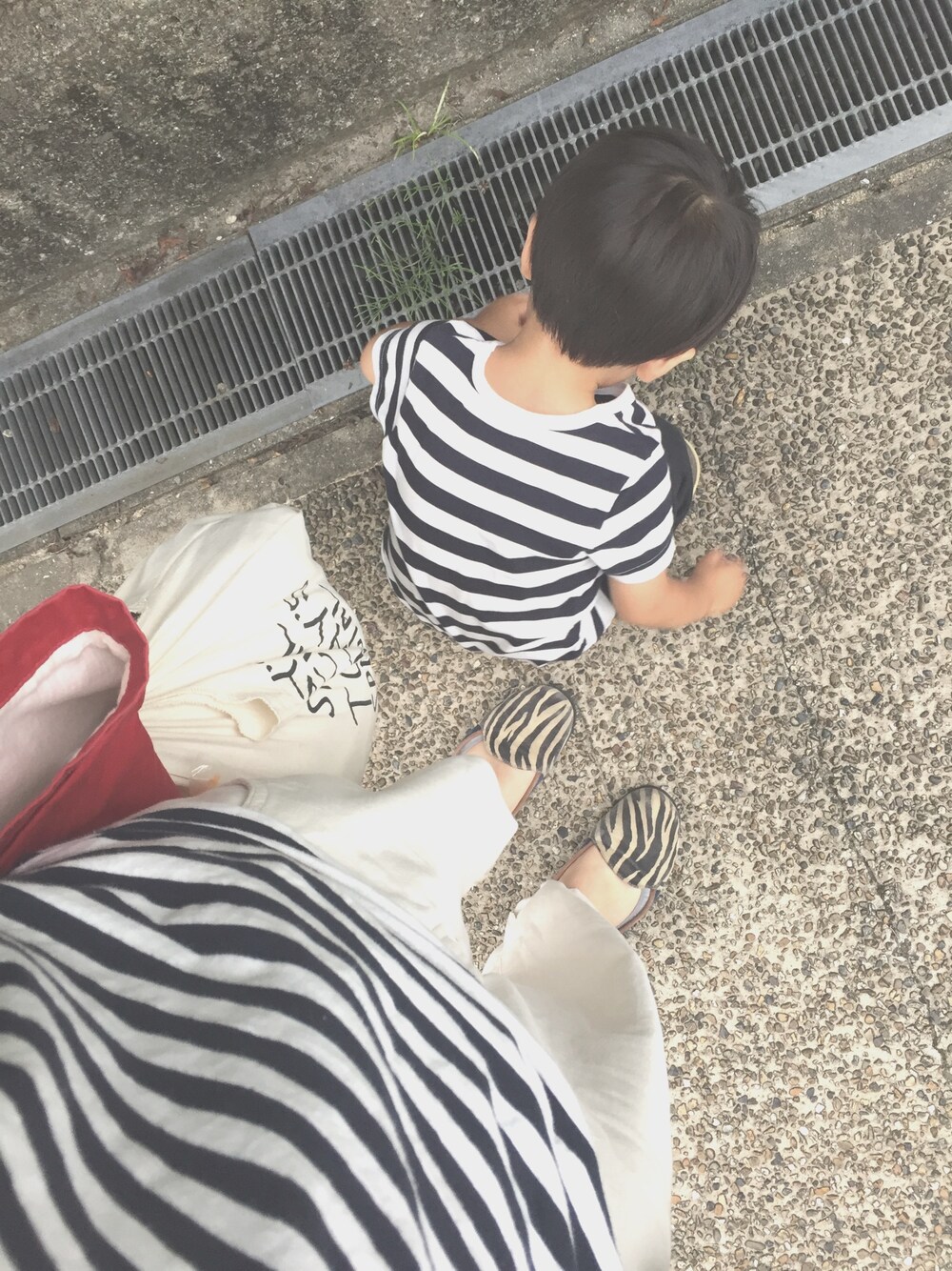 「ボーダー、リンクコーデ」｜「無印良品のアイテム（Tシャツ/カットソー、その他）」を使った、O*shiRin.and.Sou*さん（キッズ・90cm）の夏コーディネートの1枚目の写真