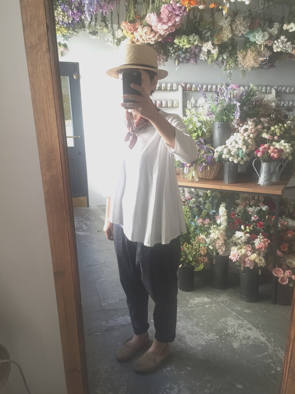 「mizuiroindのストライプイージーパンツ（その他パンツ、ブルー系）」を使った、O*shiRin.and.Sou*さん（レディース・154cm）の夏コーディネートの1枚目の写真