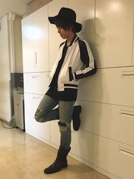 「ブーツインスタイル」｜「アイテム（ブルゾン）」を使った、ムラジュンさん（メンズ・172cm）の冬コーディネート