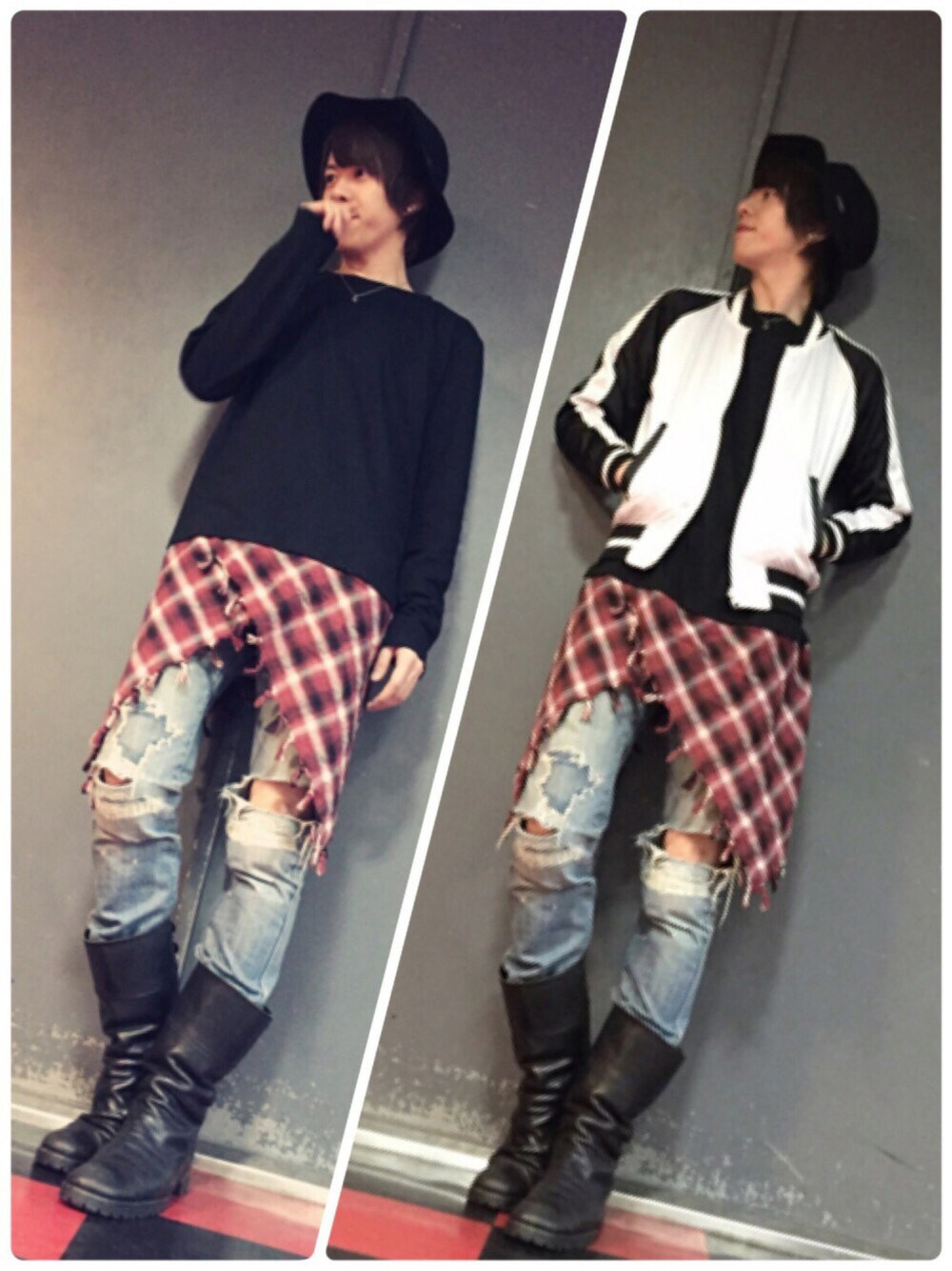 ブラック系のTシャツ/カットソーを着用したメンズの春コーディネートの1枚目の写真