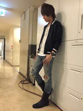 「ブーツインスタイル」｜「アイテム（ジャケット/アウター）」を使った、ムラジュンさん（メンズ・172cm）の春コーディネート