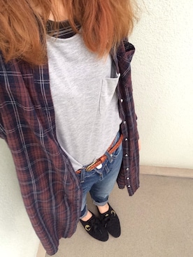 「アイテム（シャツワンピース、レッド系）」を使った、ユカさん（レディース・155cm）の春コーディネート