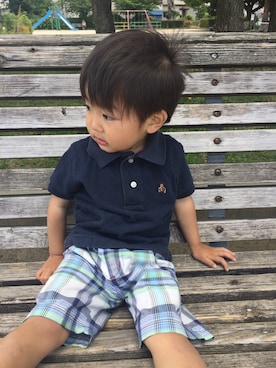「babyGAP（babyGAP）のアイテム（ポロシャツ、ブルー系）」を使った、絵梨さん（レディース）の夏コーディネート
