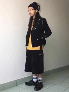 「PHENOMENON（フェノメノン）のアイテム（ライダースジャケット）」を使った、子洋さん（メンズ・168cm）の春コーディネート