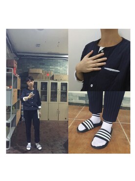 「アイテム（ビーチサンダル、ブラック系）」を使った、More孬さん（レディース・170cm）の春コーディネート