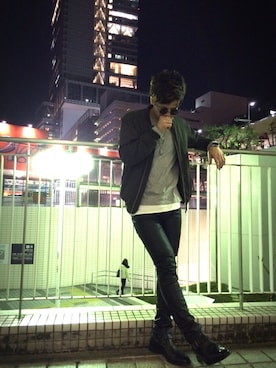 「丸サングラス」｜「アイテム（MA-1）」を使った、ke~た...さん（メンズ・177cm）の冬コーディネート