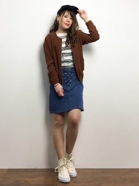 「ボートネック」｜「アイテム（ブルゾン）」を使った、natsumiさん（レディース・160cm）の春コーディネート