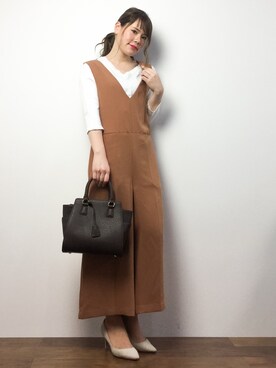 「アイテム（サロペット/オーバーオール、イエロー系）」を使った、natsumiさん（レディース・160cm）の春コーディネート