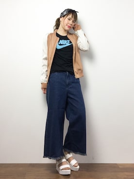 「フリンジデニム」｜「アイテム（ブルゾン）」を使った、natsumiさん（レディース・160cm）の春コーディネート
