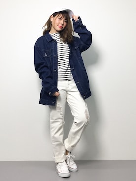 「unrelaxing（アンリラクシング）のアイテム（デニムジャケット）」を使った、natsumiさん（レディース・160cm）の春コーディネート