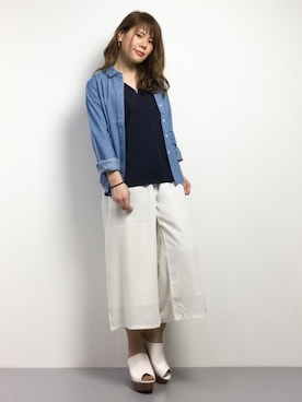 「ダンガリーシャツ」｜「アイテム（サンダル）」を使った、natsumiさん（レディース・160cm）の春コーディネート