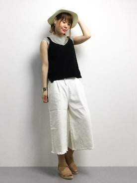「Heather（ヘザー）の【冷感機能素材】ノースリポケTEE  724169（Tシャツ/カットソー）」を使った、natsumiさん（レディース・160cm）の夏コーディネート