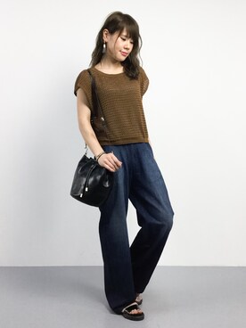 「透かし編みニット」｜natsumiさん（レディース・160cm）の夏コーディネート