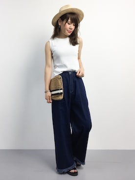 「Ameri（アメリ）のアイテム（ニット/セーター）」を使った、natsumiさん（レディース・160cm）の夏コーディネート