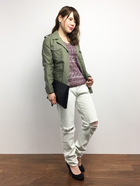 「透かし編みニット」｜natsumiさん（レディース・160cm）の秋コーディネート