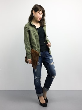 「フリンジバッグ」｜「アイテム（ブルゾン）」を使った、natsumiさん（レディース・160cm）の秋コーディネート