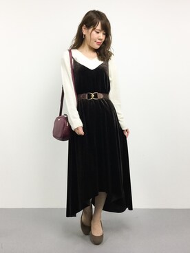 natsumiさんの「ベロアスリーブレスドレス」を使ったコーディネート