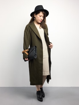 「Vネック」｜「アイテム（ステンカラーコート）」を使った、natsumiさん（レディース・160cm）の秋コーディネート