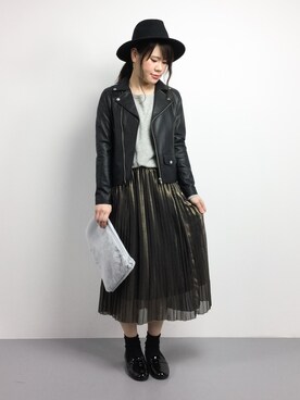 「N.（N. Natural Beauty Basic）（エヌエヌナチュラルビューティーベーシック）のアイテム（ライダースジャケット）」を使った、natsumiさん（レディース・160cm）の秋コーディネート