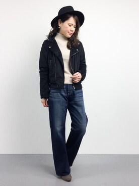 「SpRay（スプレイ）のアイテム（ライダースジャケット）」を使った、natsumiさん（レディース・160cm）の冬コーディネート