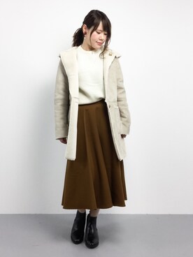 「RAY CASSIN（レイカズン）のアイテム（ムートンコート）」を使った、natsumiさん（レディース・160cm）の冬コーディネート