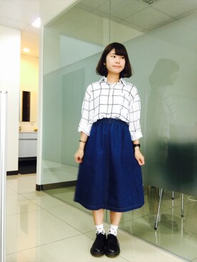 「Dr. Martens（ドクターマーチン）のDr.Martens (ドクターマーチン)/1461 3EYE GIBSON SHOES（その他シューズ）」を使った、アィーリンさん（レディース・148cm）の春コーディネート