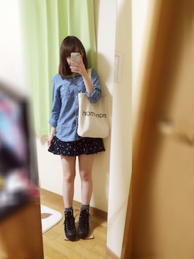 「ダンガリーシャツ」｜「アイテム（トートバッグ）」を使った、みずしゃんさん（レディース・157cm）の秋コーディネート