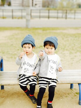 「ZARA KIDSのアイテム（帽子、グリーン系）」を使った、Y☻H  さん（キッズ・110cm）の春コーディネート