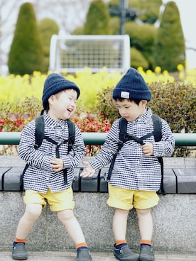 「赤ちゃん本舗（アカチャンホンポ）のアイテム（帽子、ブラック系）」を使った、Y☻H  さん（キッズ・110cm）の春コーディネート