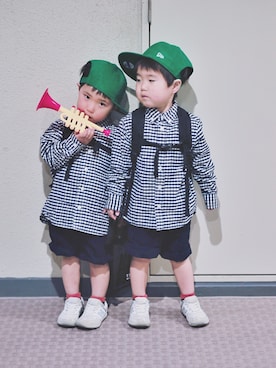 「NEW ERA（ニューエラ）のアイテム（帽子、グリーン系）」を使った、Y☻H  さん（キッズ・110cm）の春コーディネート