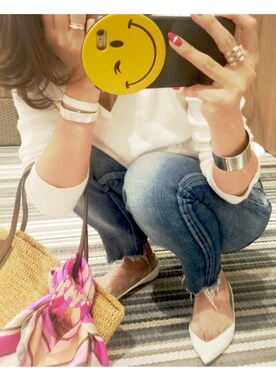 「Ungrid（アングリッド）のフレイドヘムストスリ（デニムパンツ）」を使った、sariさん（レディース・161cm）の春コーディネート