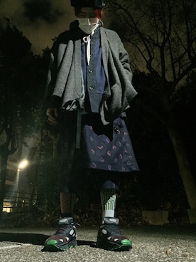 「赤髪」｜「アイテム（ノーカラージャケット）」を使った、麻呂さん（メンズ・170cm）の冬コーディネート