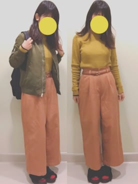 「マスタードイエロー」｜「アイテム（ブルゾン）」を使った、maiさん（レディース・159cm）の冬コーディネート