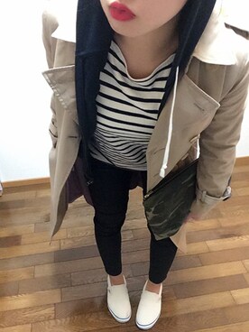 「迷彩柄」｜「アイテム（トレンチコート）」を使った、Sさん（レディース・154cm）の秋コーディネート