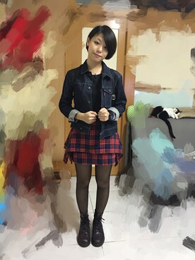 「UNKNOWN.（アンノウン）のアイテム（デニムジャケット）」を使った、ebony_heenimさん（レディース・159cm）の冬コーディネート