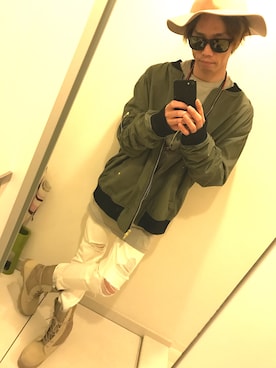 「カーキ×ホワイト」｜Re:yuukiさん（メンズ・172cm）の秋コーディネート