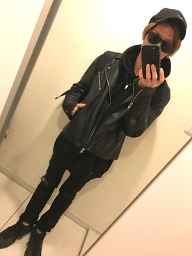 「H&M DIVIDED（エイチアンドエム　ディヴァイデッド）のアイテム（ライダースジャケット）」を使った、Re:yuukiさん（メンズ・172cm）の冬コーディネート