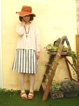 「 ハット」｜「アイテム（アクセサリー）」を使った、cawaiiスタイリスト久本さん（レディース・158cm）の春コーディネート