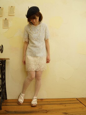 「 レース」｜「アイテム（ワンピース/ドレス）」を使った、cawaiiスタイリスト久本さん（レディース・158cm）の春コーディネート