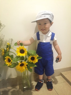「PETIT BATEAU（プチバトー）のアイテム（キャップ）」を使った、rucuさん（キッズ・80cm）の春コーディネート