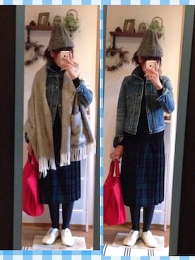 「ブラックウォッチ」｜「アイテム（デニムジャケット）」を使った、uzukanさん（レディース・158cm）の秋コーディネート